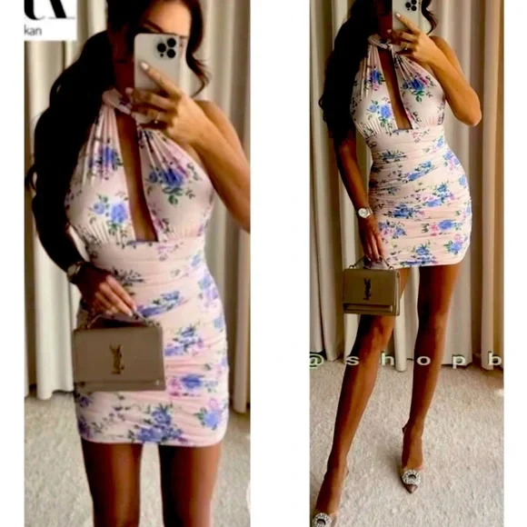 New  FLORAL PRINT DRESS PALE PINK - Picture 9 of 17